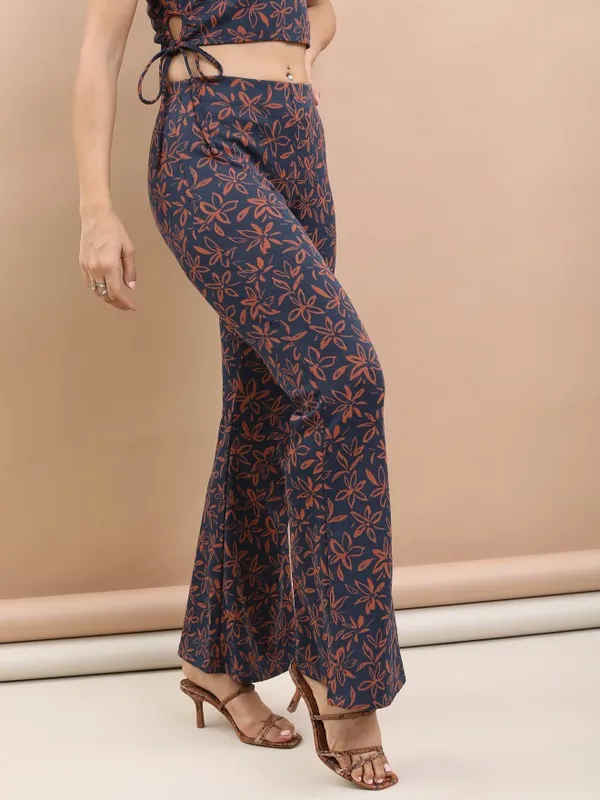  Tokyo Talkies Women Multi Self Design Bootcut Casual Trousers