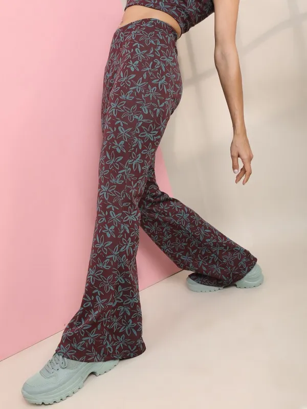 Tokyo Talkies Women Multi Self Design Bootcut Casual Trousers