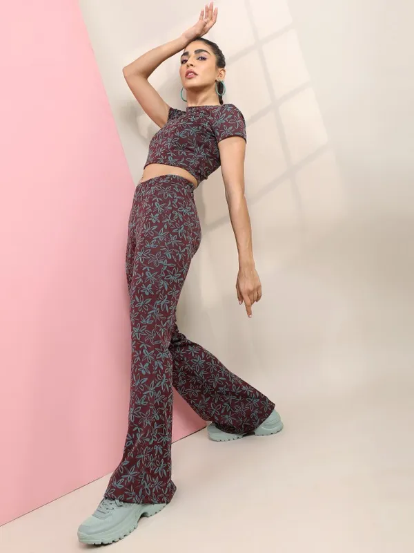  Tokyo Talkies Women Multi Self Design Bootcut Casual Trousers