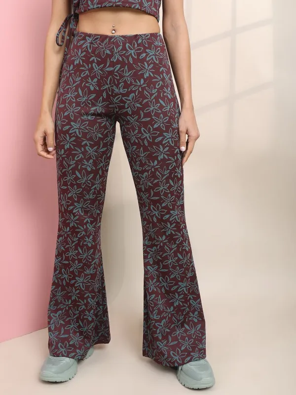 Tokyo Talkies Women Multi Self Design Bootcut Casual Trousers
