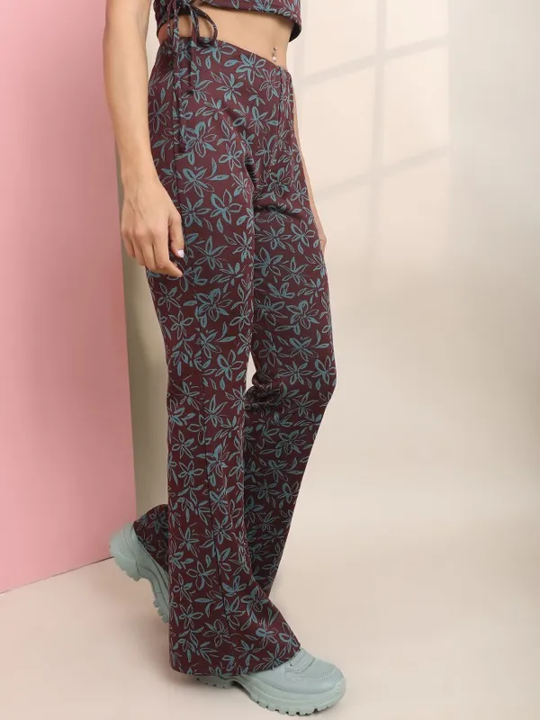  Tokyo Talkies Women Multi Self Design Bootcut Casual Trousers