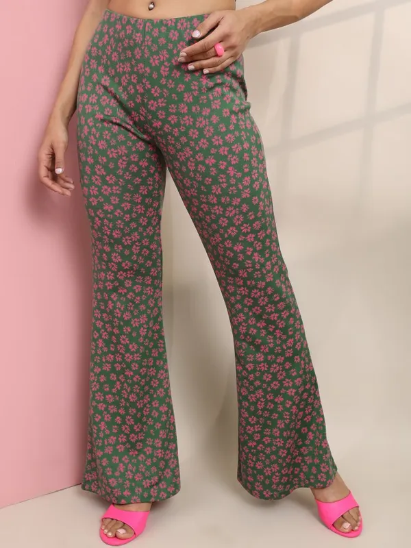  Tokyo Talkies Women Multi Self Design Bootcut Casual Trousers