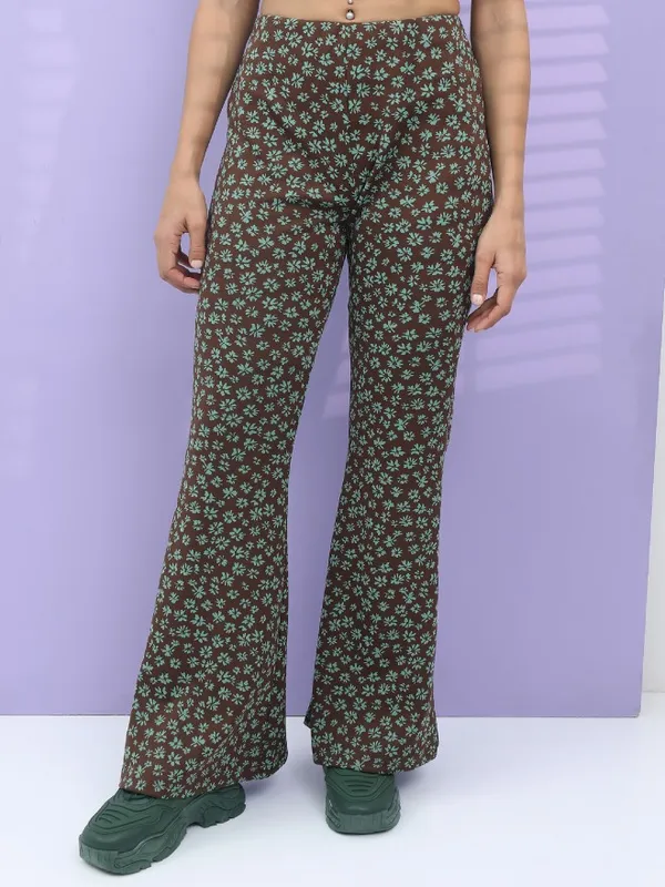  Tokyo Talkies Women Brown Printed Regular Fit Casual Trousers