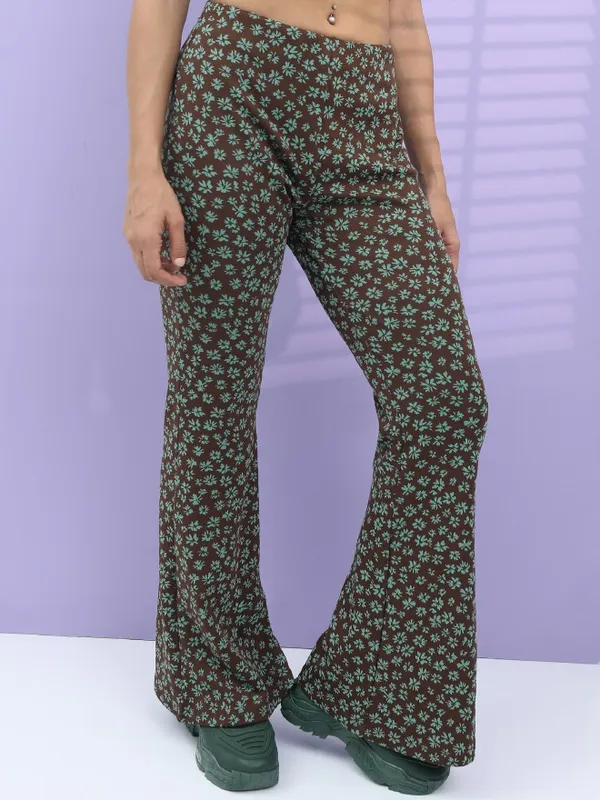  Tokyo Talkies Women Brown Printed Regular Fit Casual Trousers