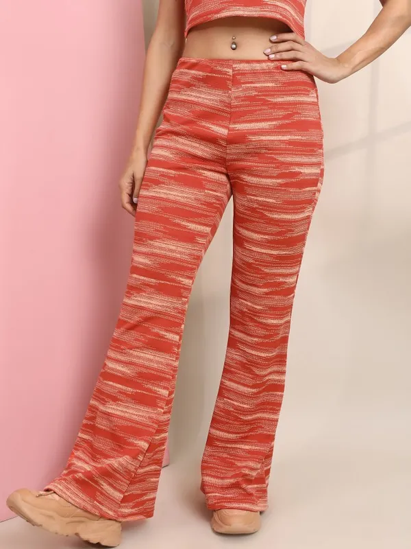  Tokyo Talkies Women Multi Self Design Bootcut Casual Trousers