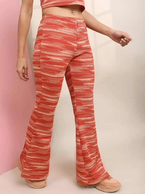 Tokyo Talkies Women Multi Self Design Bootcut Casual Trousers