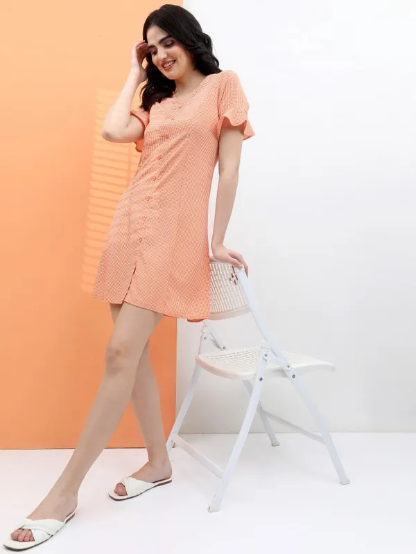  Tokyo Talkies Women Terracotta Checked Fit And Flare Dresses