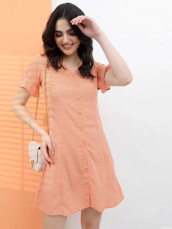  Tokyo Talkies Women Terracotta Checked Fit And Flare Dresses