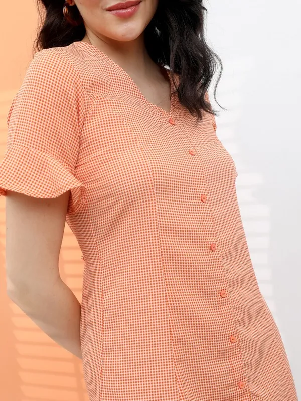  Tokyo Talkies Women Terracotta Checked Fit And Flare Dresses