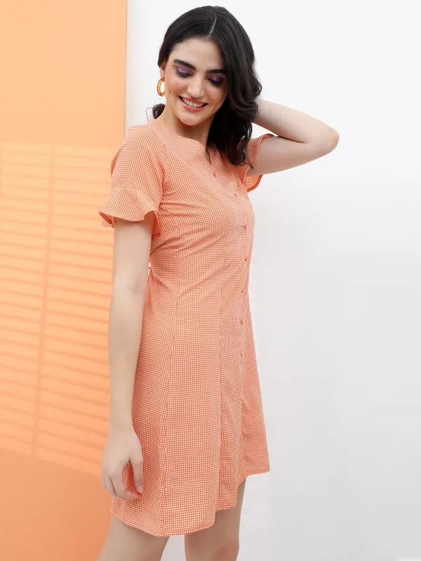  Tokyo Talkies Women Terracotta Checked Fit And Flare Dresses