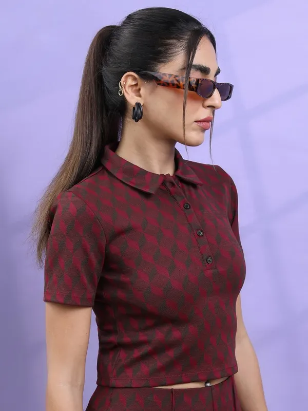  Tokyo Talkies Women Brown Self Design Fitted Tops