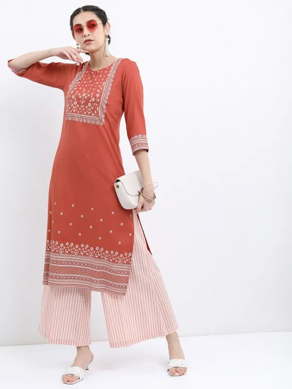  Vishudh Women Terracotta Printed Kurta Sets
