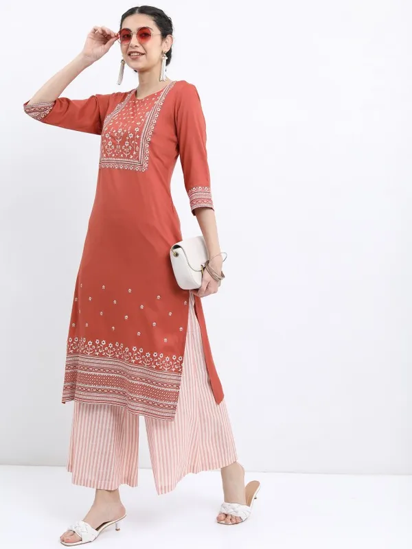  Vishudh Women Terracotta Printed Kurta Sets