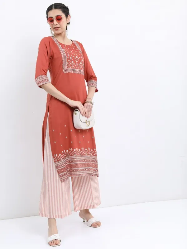  Vishudh Women Terracotta Printed Kurta Sets
