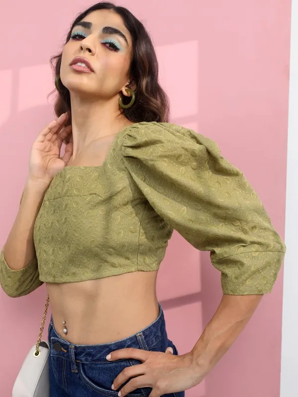  Tokyo Talkies Women Green Printed Regular Tops