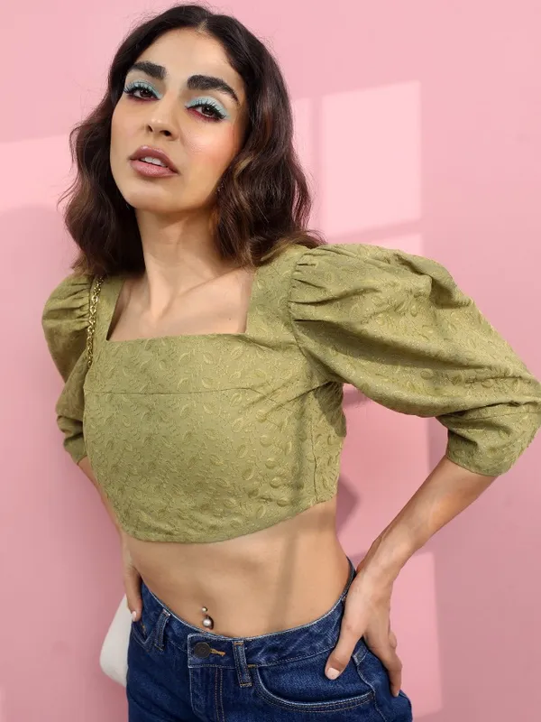  Tokyo Talkies Women Green Printed Regular Tops