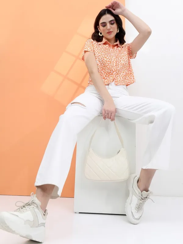  Tokyo Talkies Women Orange Printed Casual Shirts