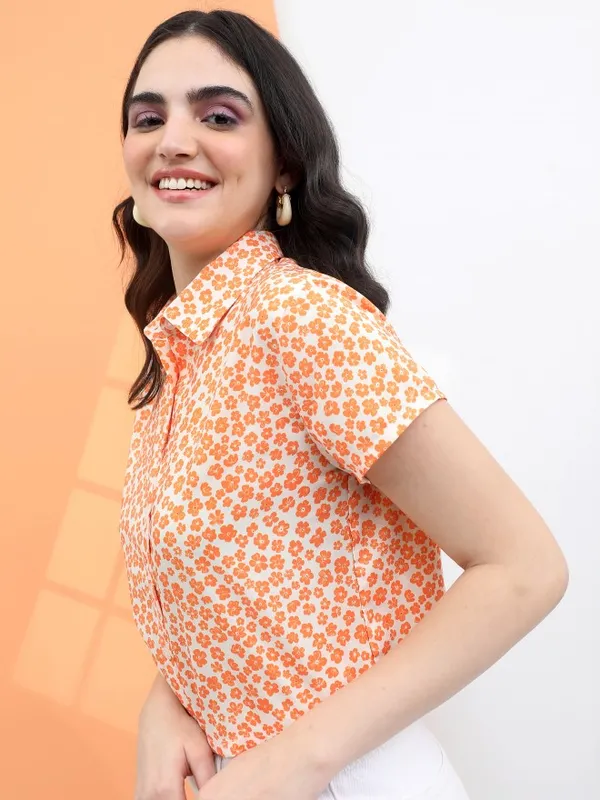 Tokyo Talkies Women Orange Printed Casual Shirts