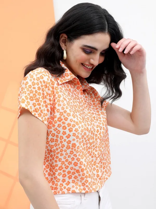  Tokyo Talkies Women Orange Printed Casual Shirts