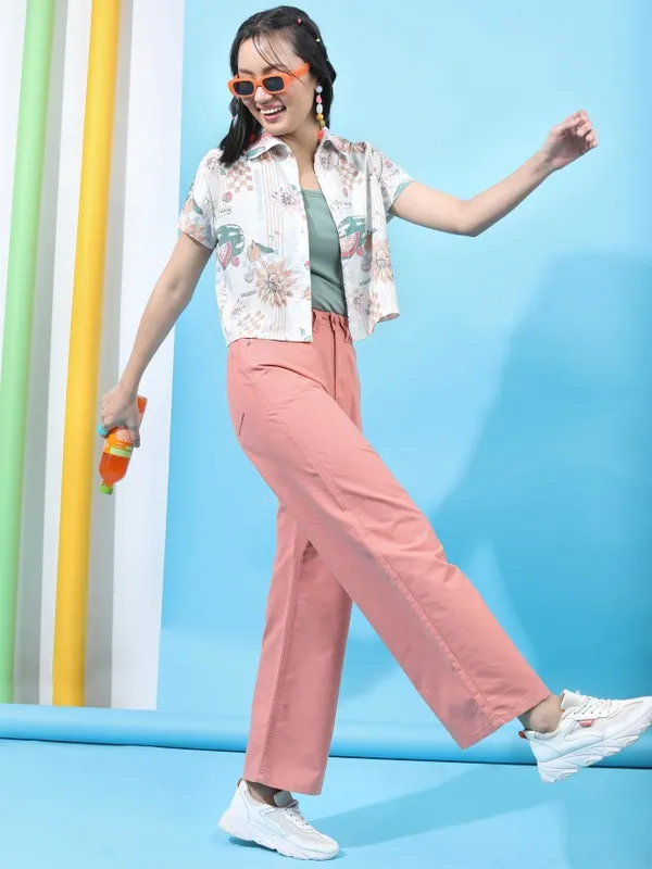 Tokyo Talkies Women White Printed Casual Shirt