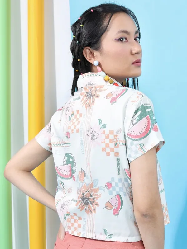 Tokyo Talkies Women White Printed Casual Shirt