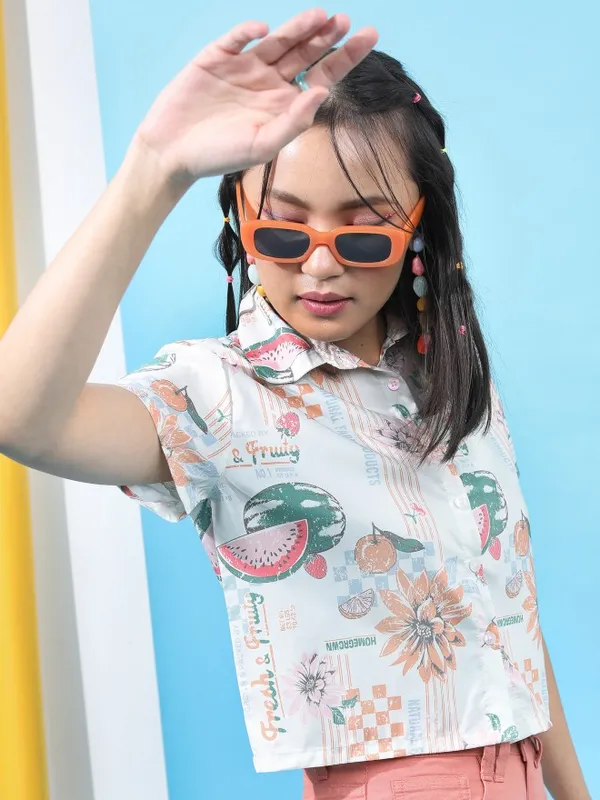 Tokyo Talkies Women White Printed Casual Shirt