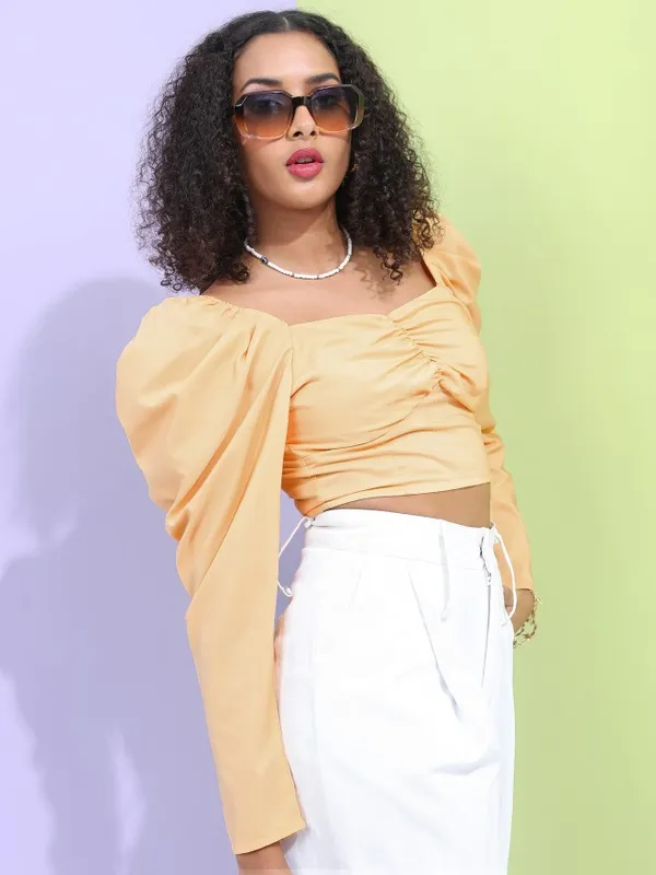 Tokyo Talkies Women Orange Solid Fitted Top