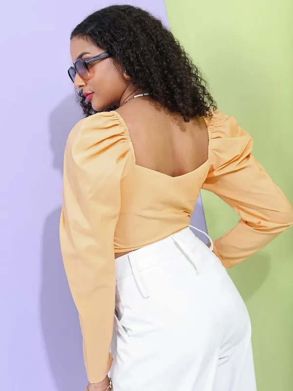 Tokyo Talkies Women Orange Solid Fitted Top