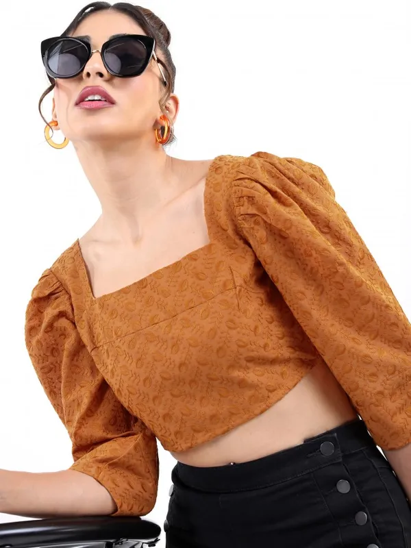  Tokyo Talkies Women Brown Printed Peplum Tops
