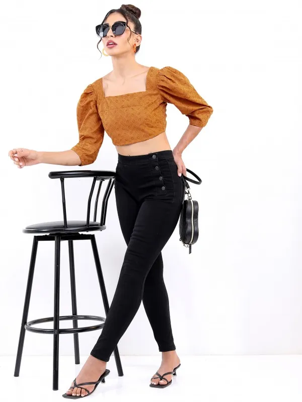  Tokyo Talkies Women Brown Printed Peplum Tops