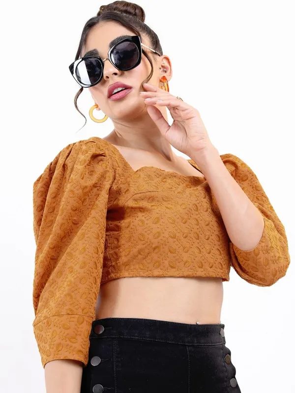 Tokyo Talkies Women Brown Printed Peplum Tops