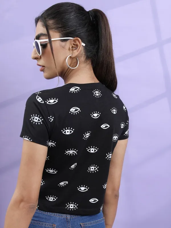  Tokyo Talkies Women Black Printed Round Neck T-Shirts