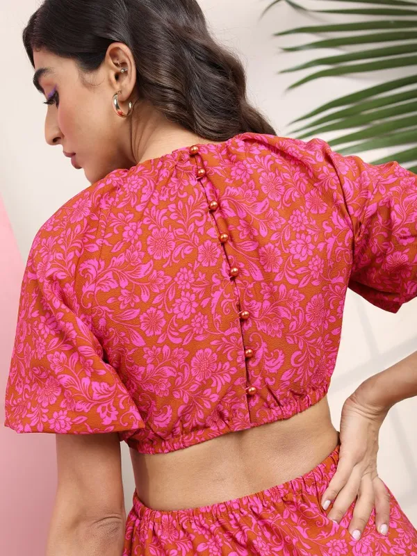 Tokyo Talkies Women Coral Printed Fit And Flare Dress