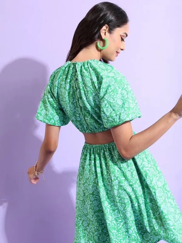  Tokyo Talkies Women Green Printed Fit And Flare Dresses