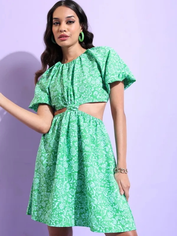  Tokyo Talkies Women Green Printed Fit And Flare Dresses
