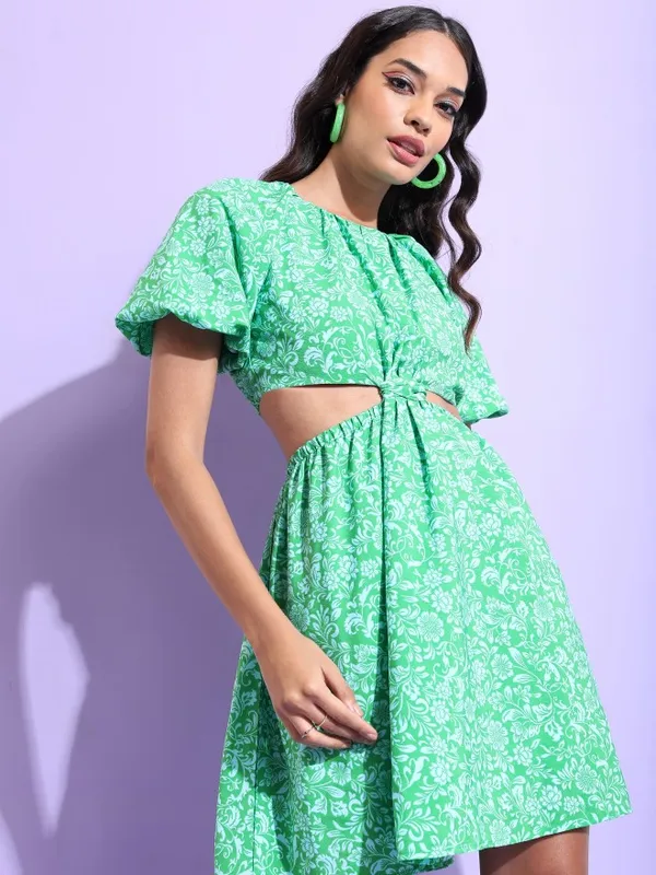  Tokyo Talkies Women Green Printed Fit And Flare Dresses