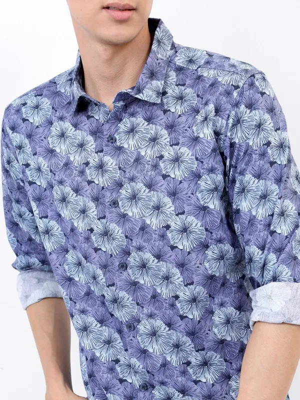  Highlander Men Lavender Printed Slim Fit Casual Shirts