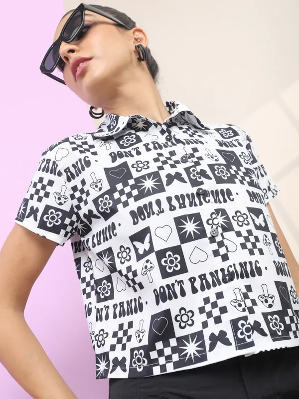  Tokyo Talkies Women Black Printed Casual Shirts