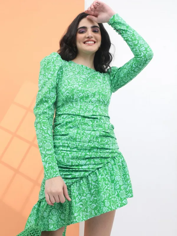  Tokyo Talkies Women Green Printed Fit And Flare Dresses