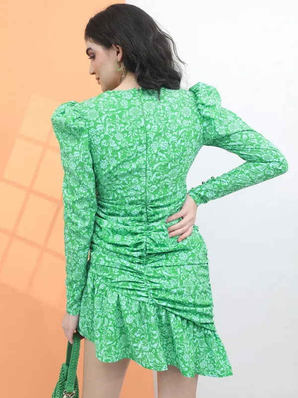  Tokyo Talkies Women Green Printed Fit And Flare Dresses