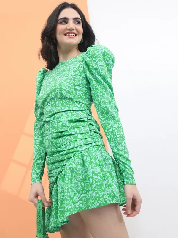  Tokyo Talkies Women Green Printed Fit And Flare Dresses
