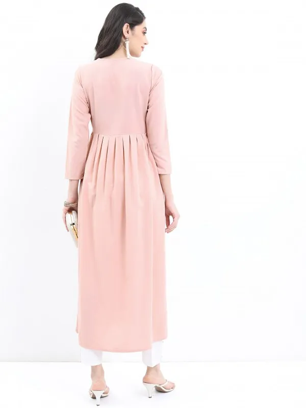 Vishudh Women Beige Embroidered A-Line Kurta