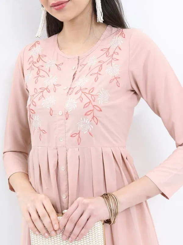 Vishudh Women Beige Embroidered A-Line Kurta