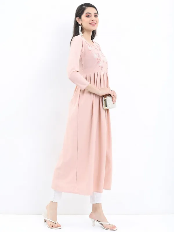 Vishudh Women Beige Embroidered A-Line Kurta