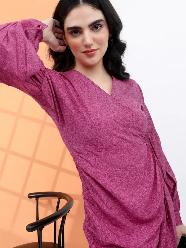  Tokyo Talkies Women Pink Printed Wrap Dresses