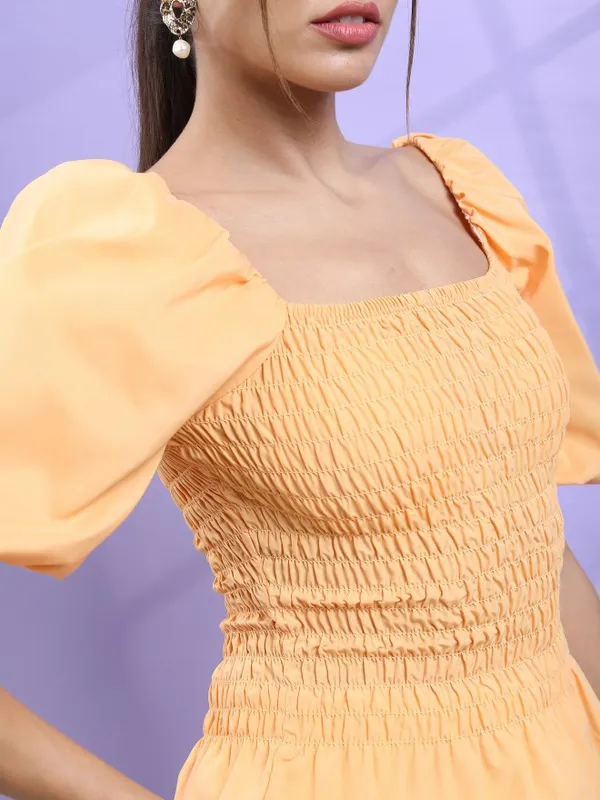 Tokyo Talkies Women Orange Solid Blouson Top