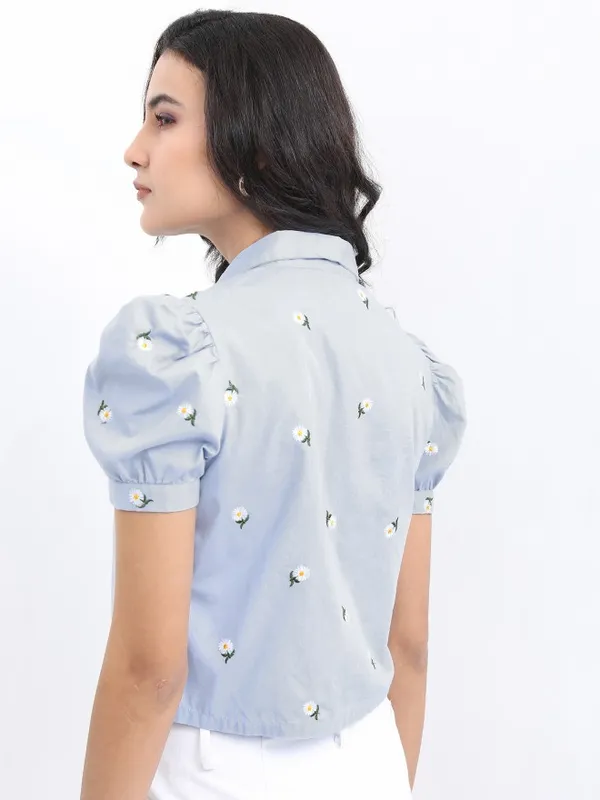  Tokyo Talkies Women Blue Printed Casual Shirts