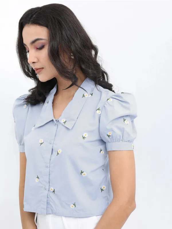  Tokyo Talkies Women Blue Printed Casual Shirts