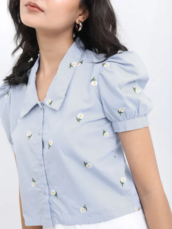  Tokyo Talkies Women Blue Printed Casual Shirts