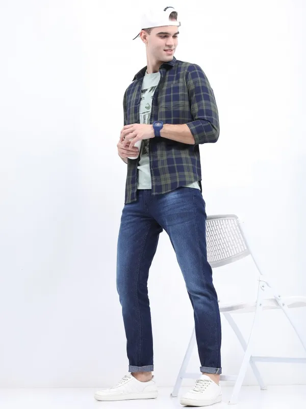  Highlander Men Olive Checked Slim Fit Casual Shirts